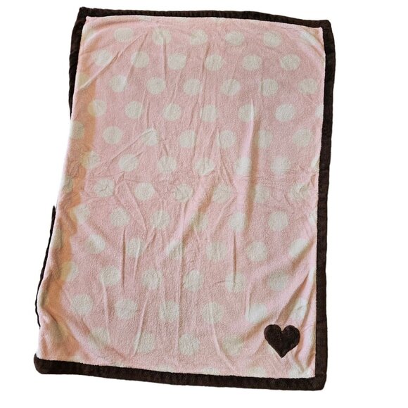 Carter's Baby Girl Blanket Heart Polka Dot Pink Plush Fleece 30x40 Brown - Picture 2 of 7